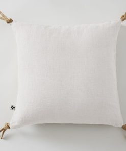 Coussin pompons lin lave Collection Soline - Blanc