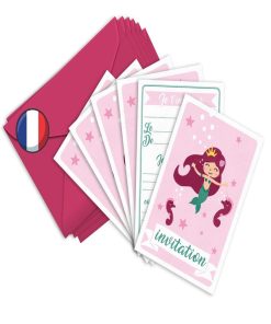 6 Invitations Et Enveloppes Anniversaire 'sirène' - N/A