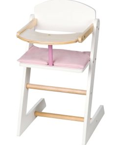 ROBA Chaise haute pour Poupée "Scarlett" en bois + Coussin Rose + Plateau Repas - Blanc/Naturel - N/A