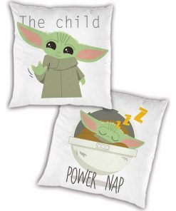 Coussin Mandalorian bébé yoda - Grogu fond blanc - Multicolore