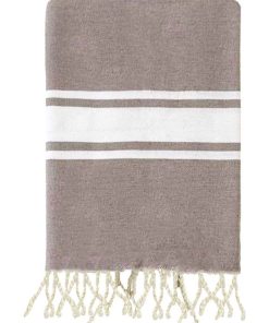 Fouta traditionnelle en coton 200 x 200 cm unie à 3 rayures - Marron