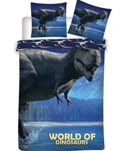 Parure de lit réversible "World of Dinosaurs" - Bleue - 140 cm x 200 cm - Multicolore