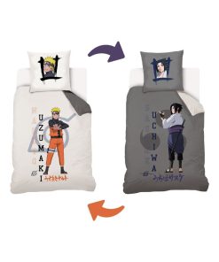 Housse De Couette Réversible Naruto & Sasuke et Taie d'oreiller - 100% Coton - Ecru
