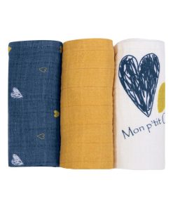 Lot De 3 Langes En Coton Mon P'tit Coeur - Abricot