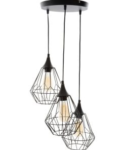 Suspension métal filaire 3 lampes - Noir