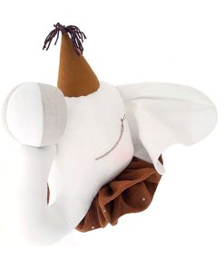 Trophée mural enfant en lin, Éléphant de cirque, Crème/Marron - Ecru