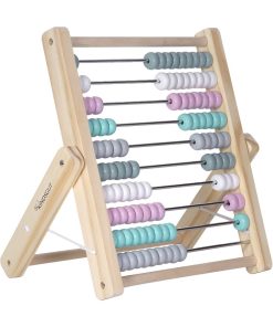 Boulier abaque avec 100 boules colorées en bois - Rose pâle