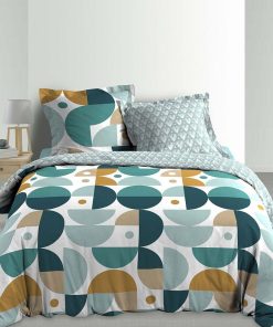 Housse de couette 260x240 + 2 taies Dorine coton percale 78 fils - Bleu