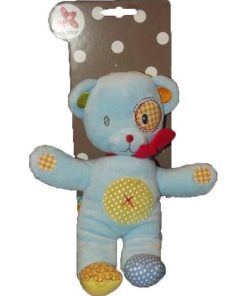 Doudou Nicotoy Ours Bleu rond vert pois blanc echarpe rouge Pantin - Bleu