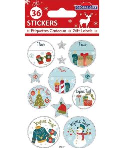 36 étiquettes adhésives de Noël - Paillettes argentées - N/A