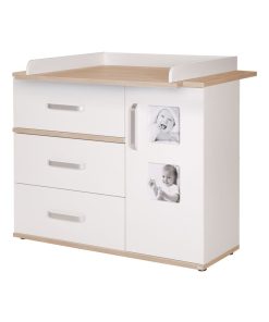 ROBA Commode à Langer "Pia" avec 2 Cadres Photo - Blanc/Chêne "San Remo" - Blanc Marron
