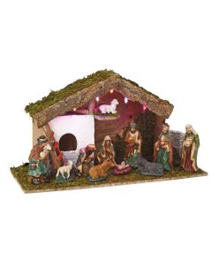 Crèche de Noël 11 santons 5 LED H24 - Marron