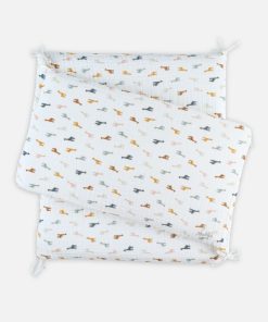 Tour de lit respirant imprimé girafes, mousseline BIO - Blanc