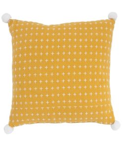 Future Home - Coussin polycoton curry avec pompons 40x40cm - Moutarde