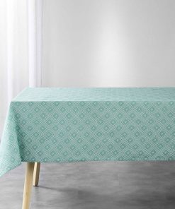 Nappe rectangulaire 140x240 cm Idylle menthe polycoton - Bleu