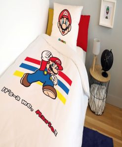 Housse de couette réversible Mario/Luigi et Taie D'oreiller - 100% Coton - Blanc
