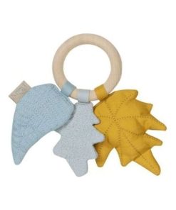 doudou CamCam Feuille Jaune Mix Moutarde Wood Ring Hochet - Jaune