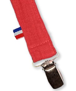 Attache Tétine en Coton Bio Teddy Fraise - Rouge