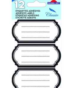 12 étiquettes adhésives scolaires - Ovale Vintage - Noir - N/A