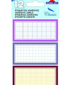 12 étiquettes adhésives scolaires - Quadrillé effet cahier - tons roses - N/A
