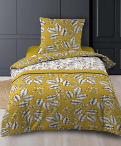 Housse de couette + taie Feuille Marjolaine - Jaune