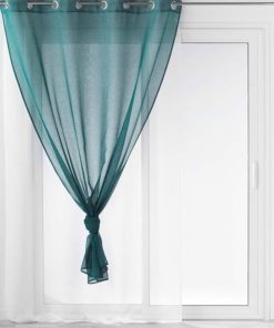 Voilage double à œillets 140x240 sable Duetto pétrole blanc - Bleu