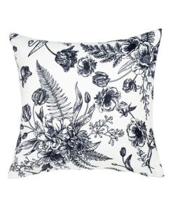 Housse de coussin 40x40 cm Flora noir blanc - Blanc