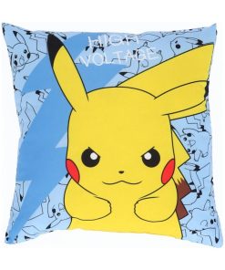 POKEMON - Coussin Pikachu Eclair 35x35 cm - 100% Polyester - Bleu - Bleu
