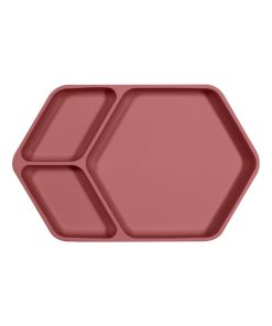Assiette ventouse carré en silicone - Rose rouge