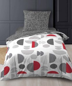 Housse de couette 140x200 + taie Pastille gris coton 52 fils - Gris