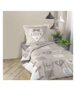Parure housse de couette + taie Love Lacia - Gris