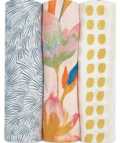 Lot de 3 maxi langes en bambou Marine gardens (120 x 120 cm) - Doré/or