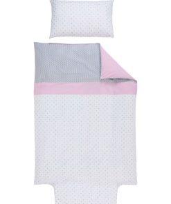 Parure de lit housse de couette brodée + taie - Coton bio - 'P'tit Basile' - Rose clair