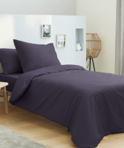 Housse de couette 140 x 200 unie prune 100% Coton / 57 Fils/cm² - Violet prune
