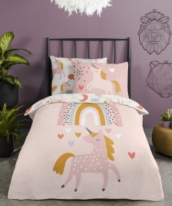 Parure de lit 'licorne' - 1 personne - Rose
