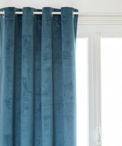 Rideau occultant à œillets 140x260 velours Théa bleu égéen - Bleu