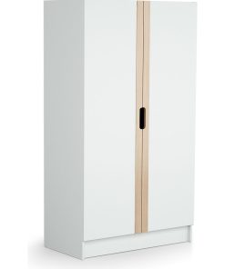 AT4 - Armoire CARROUSEL Blanc et Hêtre Verni - Marron foncé