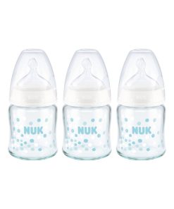 Lot de 3 biberons col large Serenity+ TC Verre 120ml 0-6M perçage M Nuk - Transparent