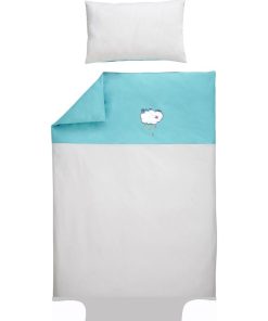 Parure de lit housse de couette brodée + taie - Coton bio - 'P'tit Basile' - Bleu turquoise
