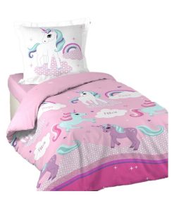 Parure housse de couette Licorne - Rose
