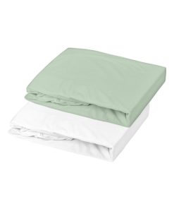 Lot de 2 draps housses en coton blanc et vert de gris (70 x 140 cm) - Vert