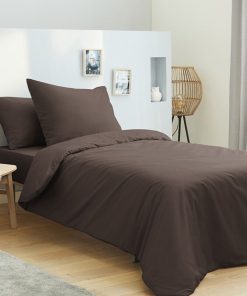 Housse de couette 140 x 200 unie choco 100% Coton / 57 Fils/cm2 - Marron chocolat