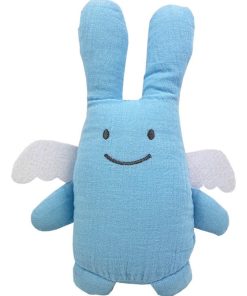 Hochet peluche ange lapin en coton bio bleu ciel (20 cm) - N/A