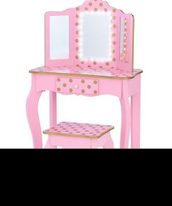 Coiffeuse enfant en bois table maquillage miroir éclairage tabouret Fantasy Fields Teamson - Rose