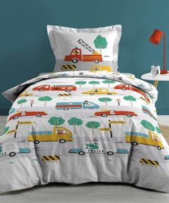 Housse de couette 140x200 + taie Voiture coton - Gris