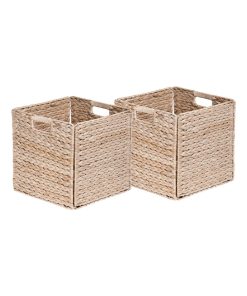 Lot de 2 paniers de rangement pliables - Jacinthe d'eau - 31 x 31 x 31 cm - Beige