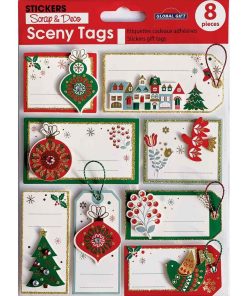 8 étiquettes cadeaux autocollantes - Boules de Noël - N/A