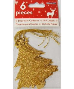 6 étiquettes cadeaux - Sapins de Noël à paillettes - N/A