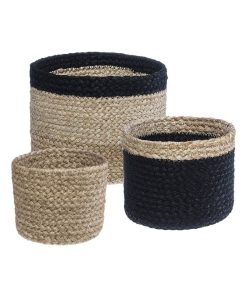 Lot de 3 paniers jute noir - Beige