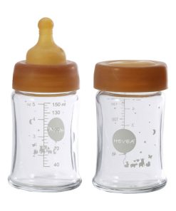Lot de 2 biberons en verre et caoutchouc naturel - 150 ml - Multicolore